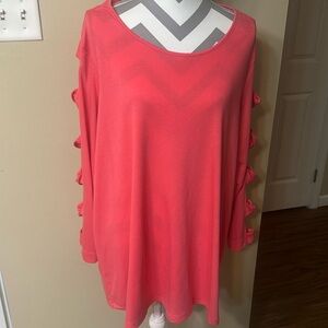 Coral Punch Top by Terra & Sky with Openings in Sleeves - 3X